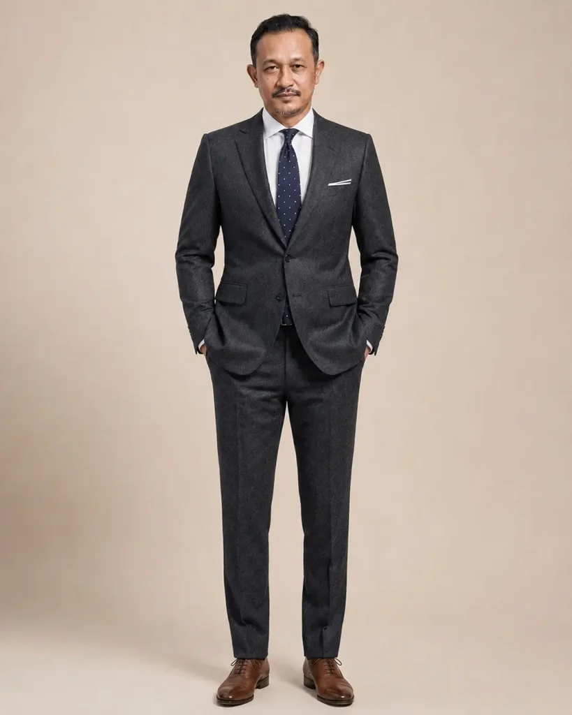 Charcoal Grey Textured Single-Breasted Suit