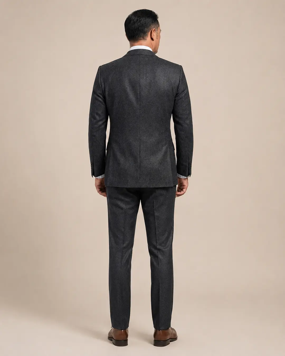 Charcoal Grey Textured Single-Breasted Suit