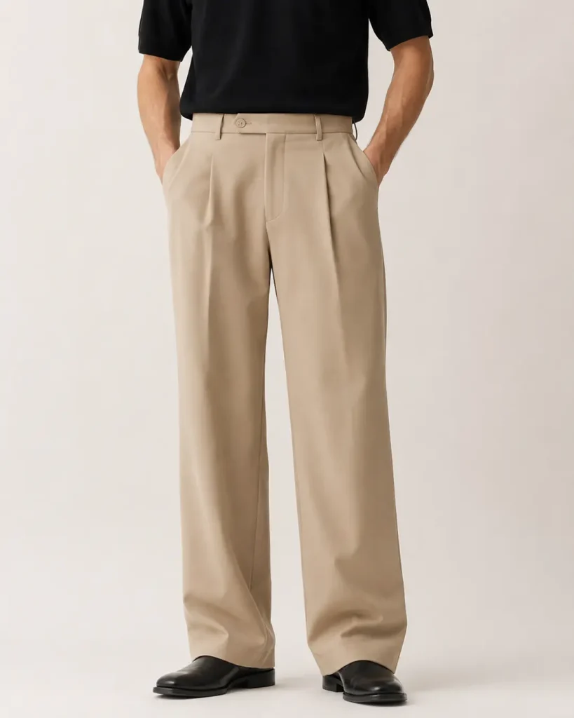 Beige Double-Pleat Trousers