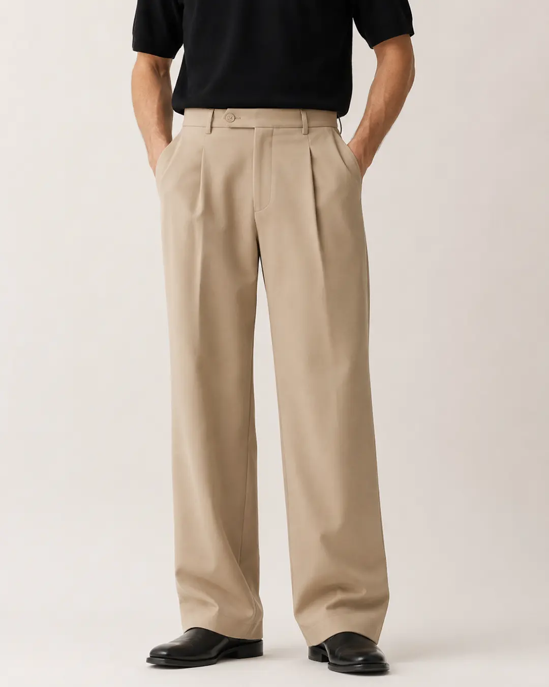 Beige Double-Pleat Trousers