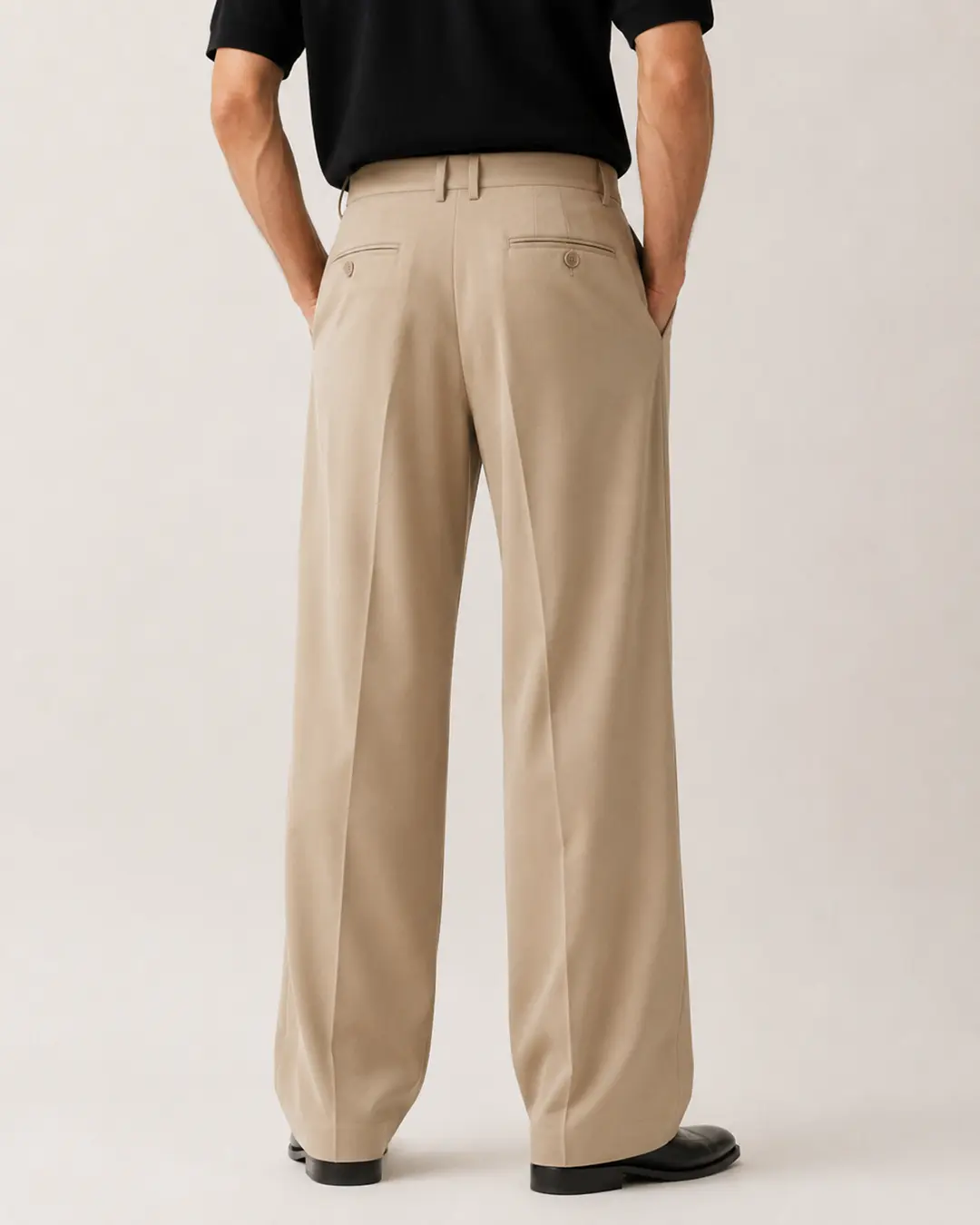 Beige Double-Pleat Trousers
