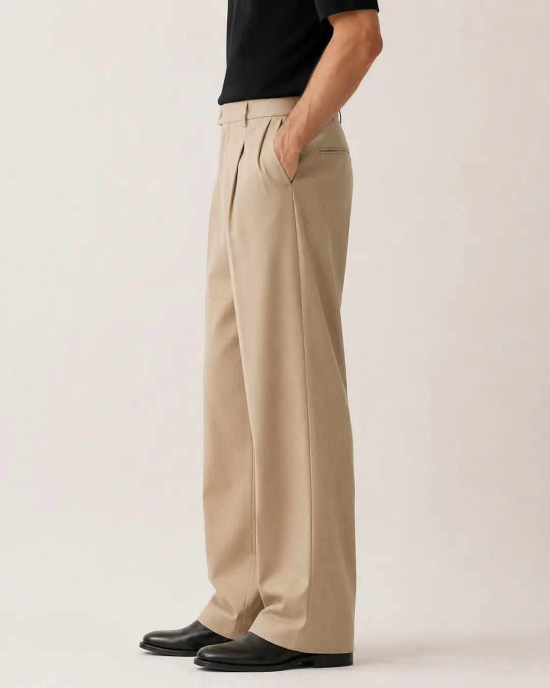 Beige Double-Pleat Trousers
