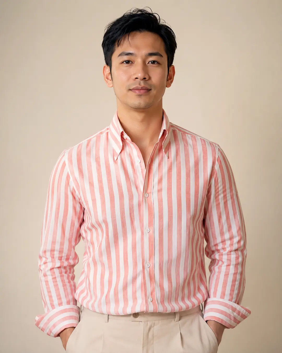 Coral Stripe Dress Shirt