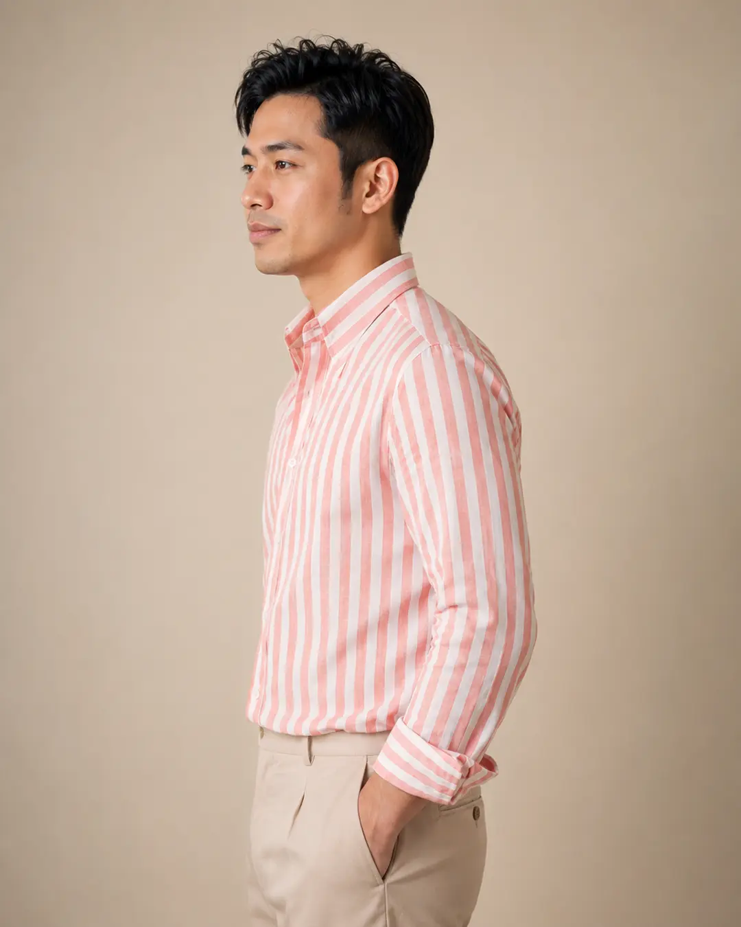 Coral Stripe Dress Shirt