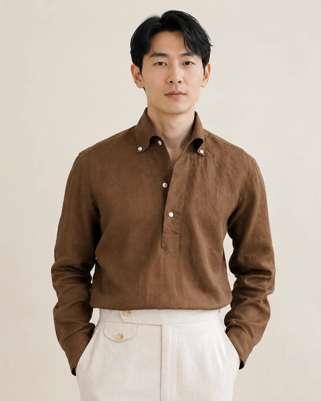 Brown Linen Dress Shirt