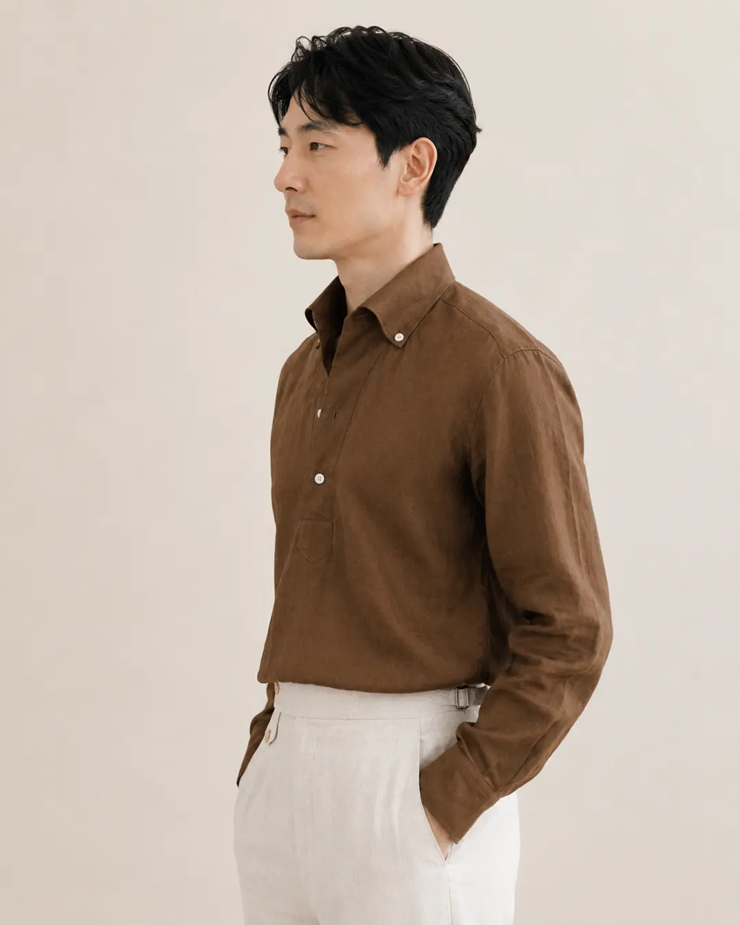 Brown Linen Dress Shirt
