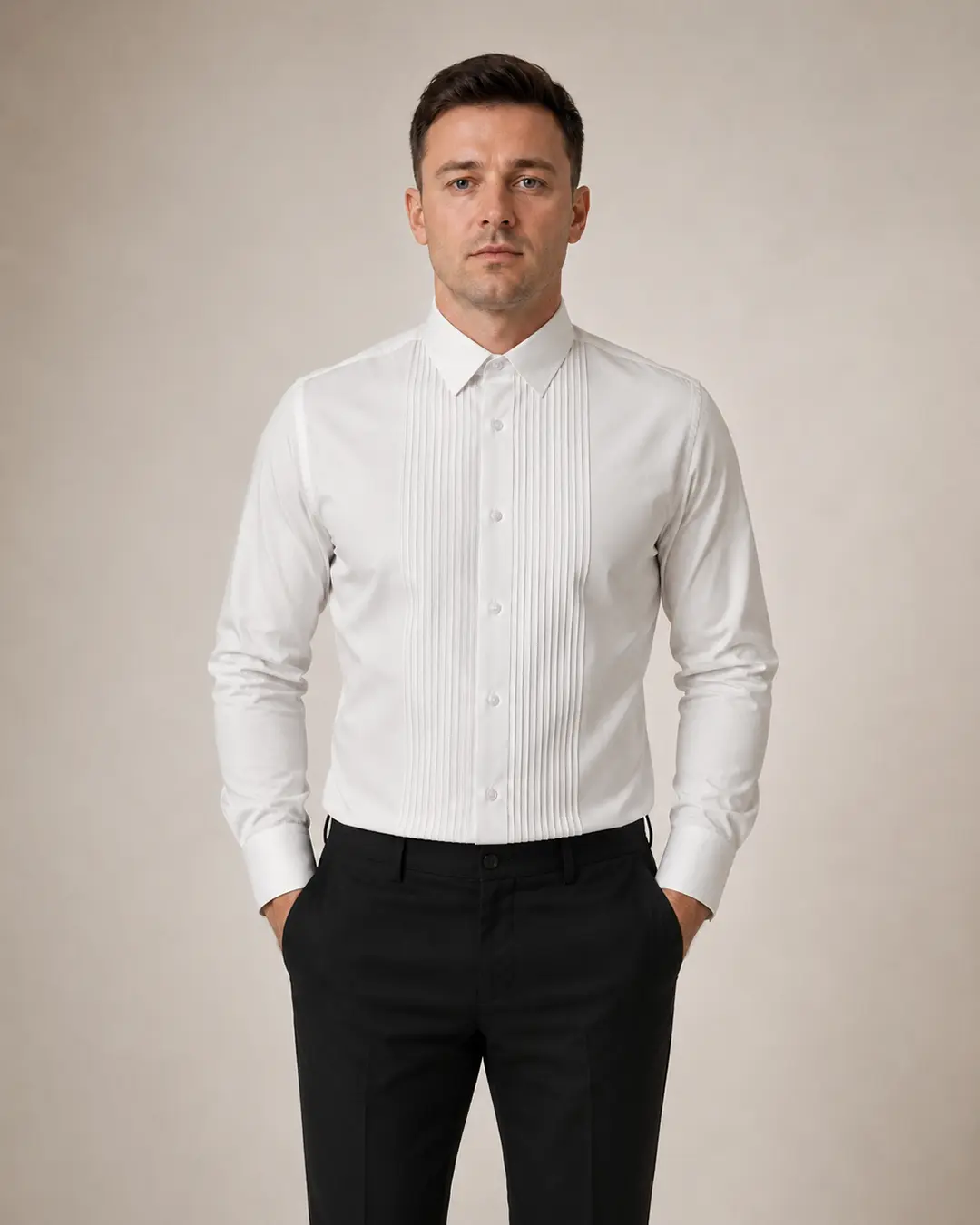 White Pleated Dress Shirt