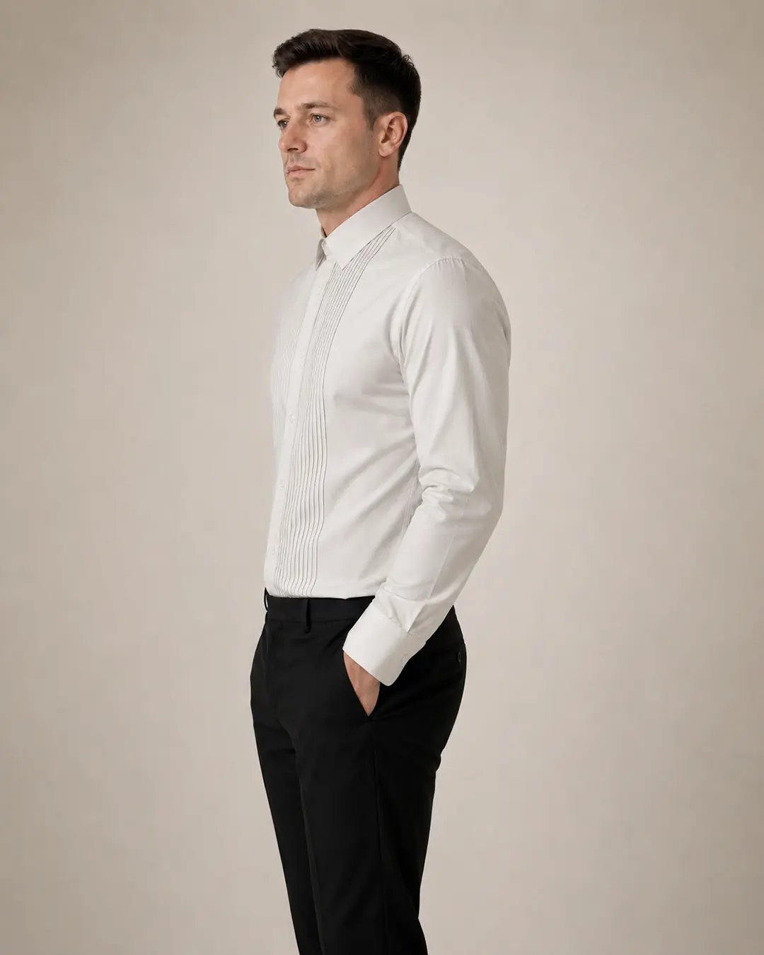 White Pleated Dress Shirt