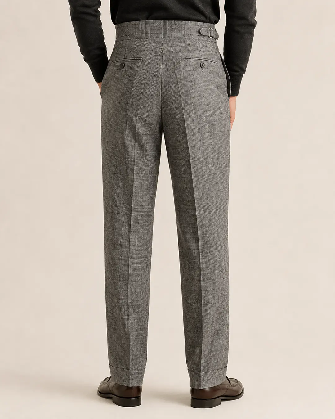 Grey Plaid Double-Pleat Trousers