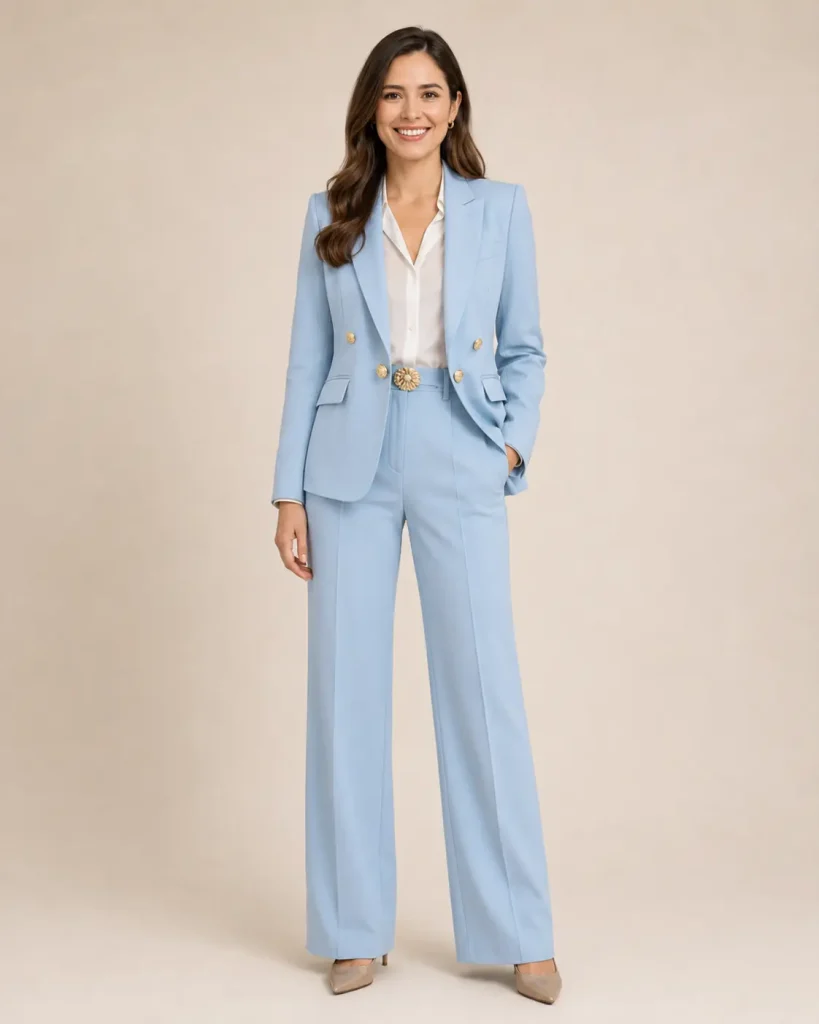 Powder Blue Golden Button Single-Breasted Tailored Suit