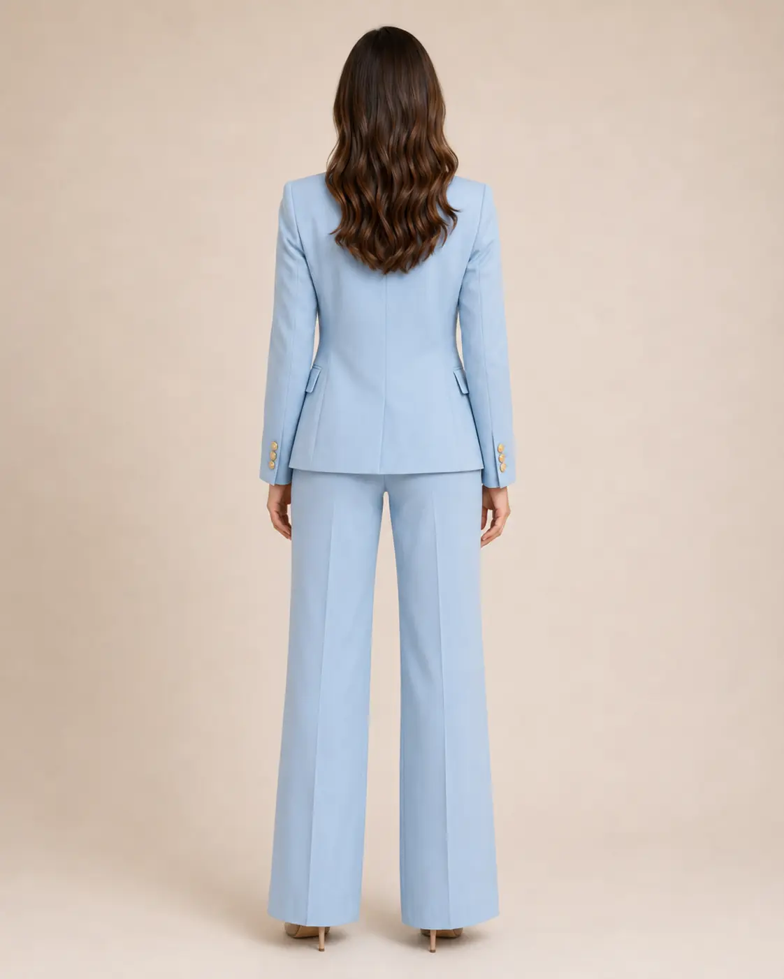 Powder Blue Golden Button Single-Breasted Tailored Suit