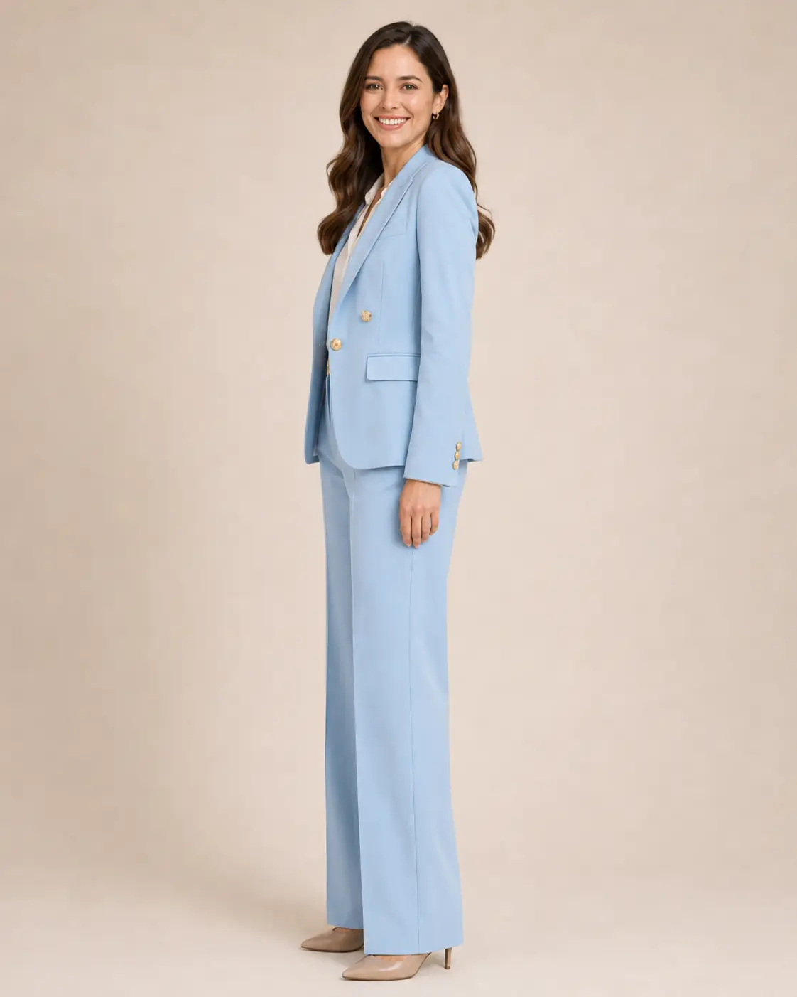 Powder Blue Golden Button Single-Breasted Tailored Suit