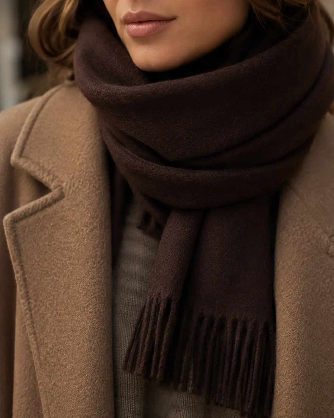Dark Brown Classic Fringe Scarf