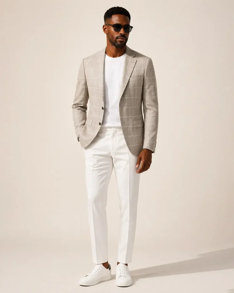 Light Taupe Windowpane Blazer