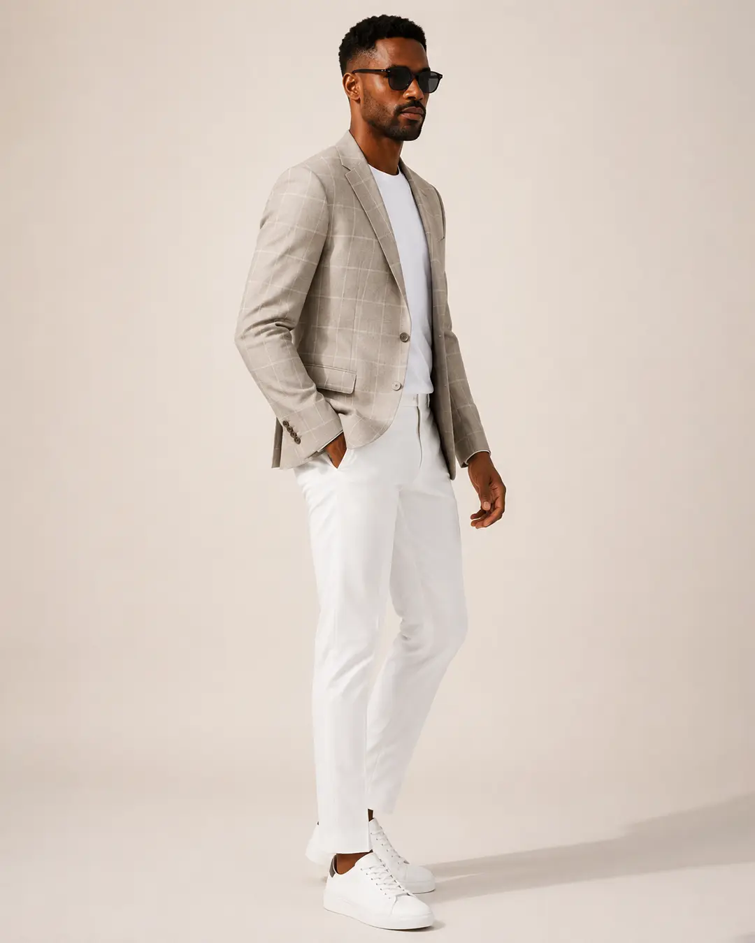 Light Taupe Windowpane Blazer