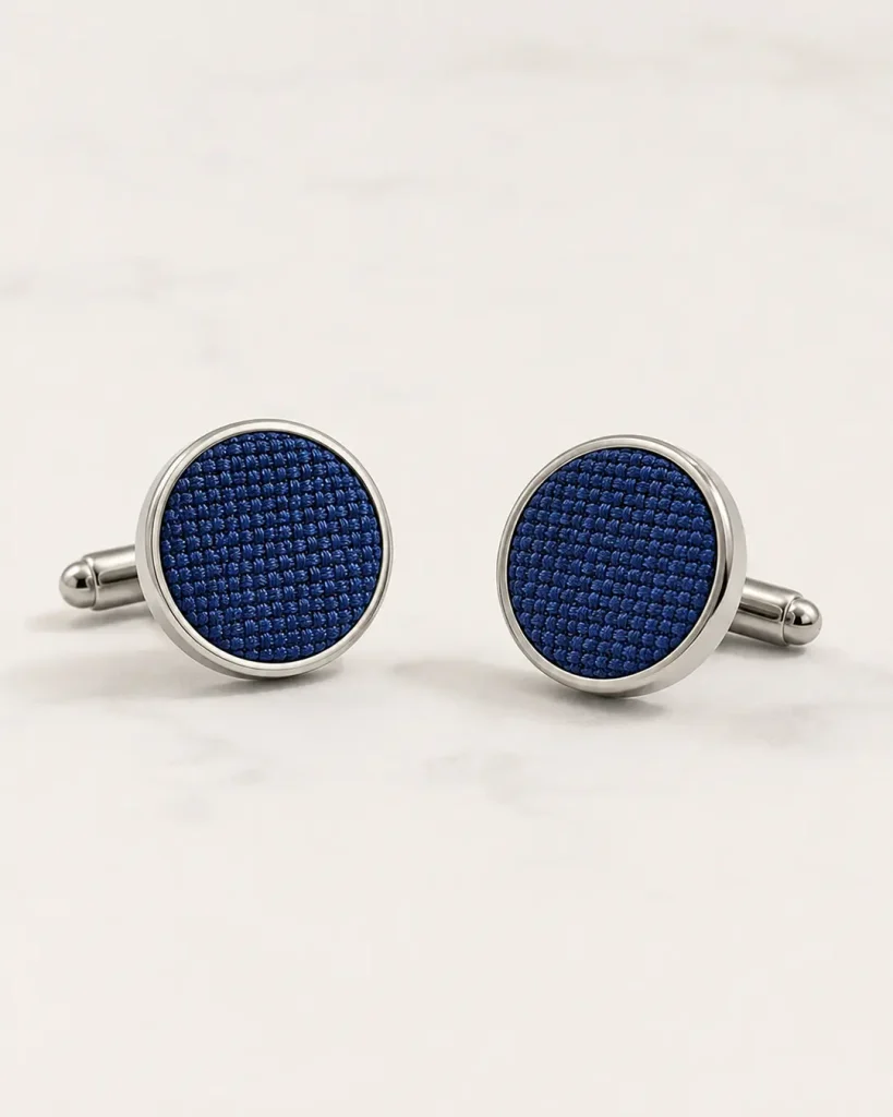 Navy Blue Textured Round Cufflinks