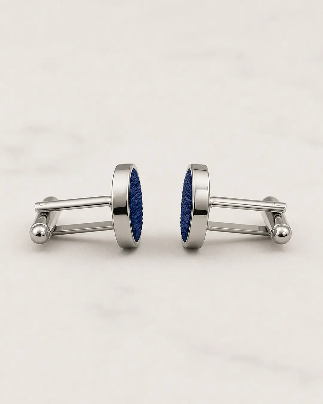 Navy Blue Textured Round Cufflinks