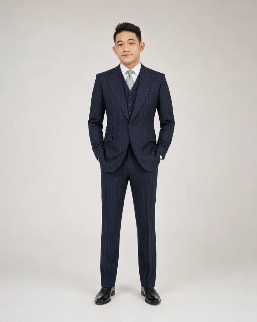 Navy Pinstripe Three-Piece Suit