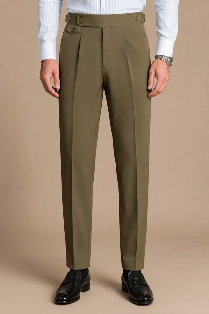 Olive Green High-Rise Side Adjuster Tailored Trousers
