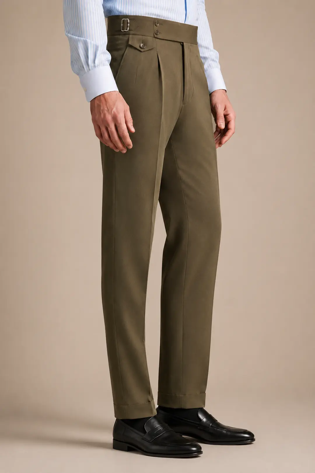 Olive Green High-Rise Side Adjuster Tailored Trousers