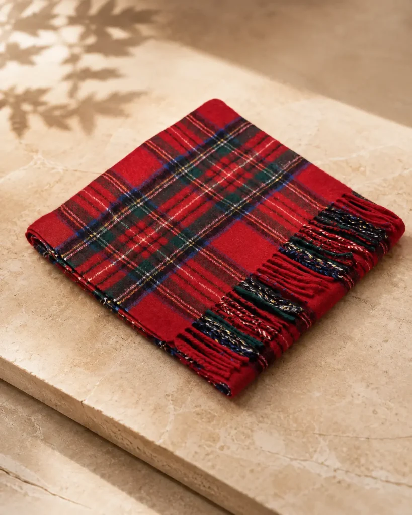 Red Tartan Check Fringe Scarf