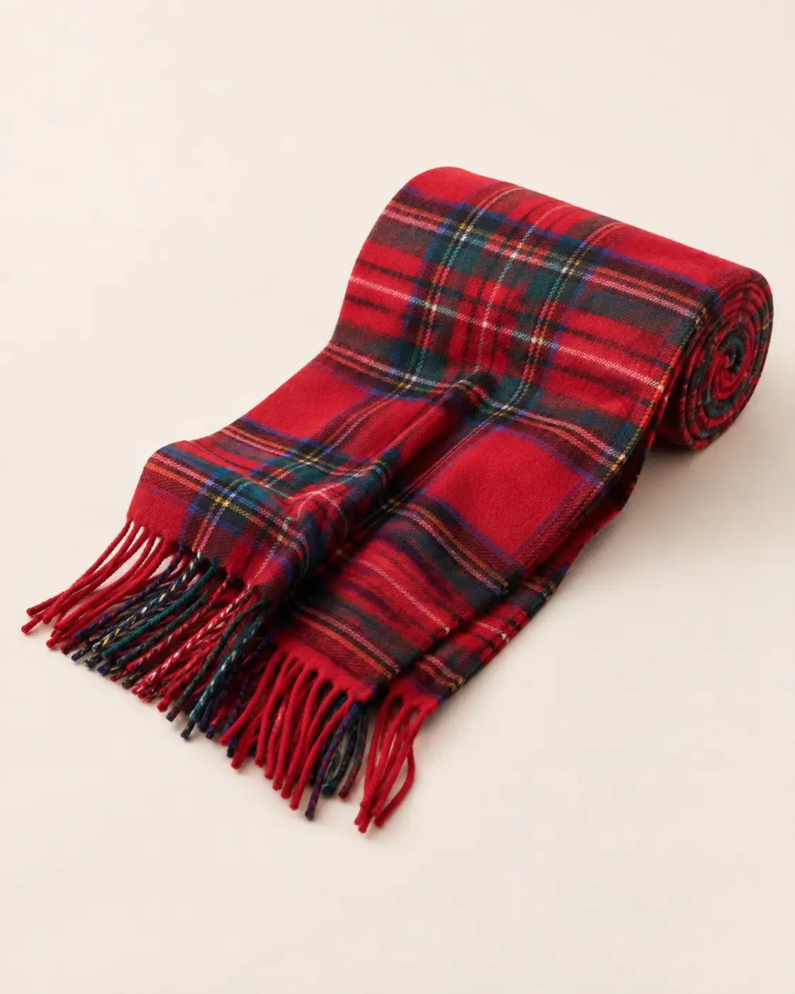 Red Tartan Check Fringe Scarf