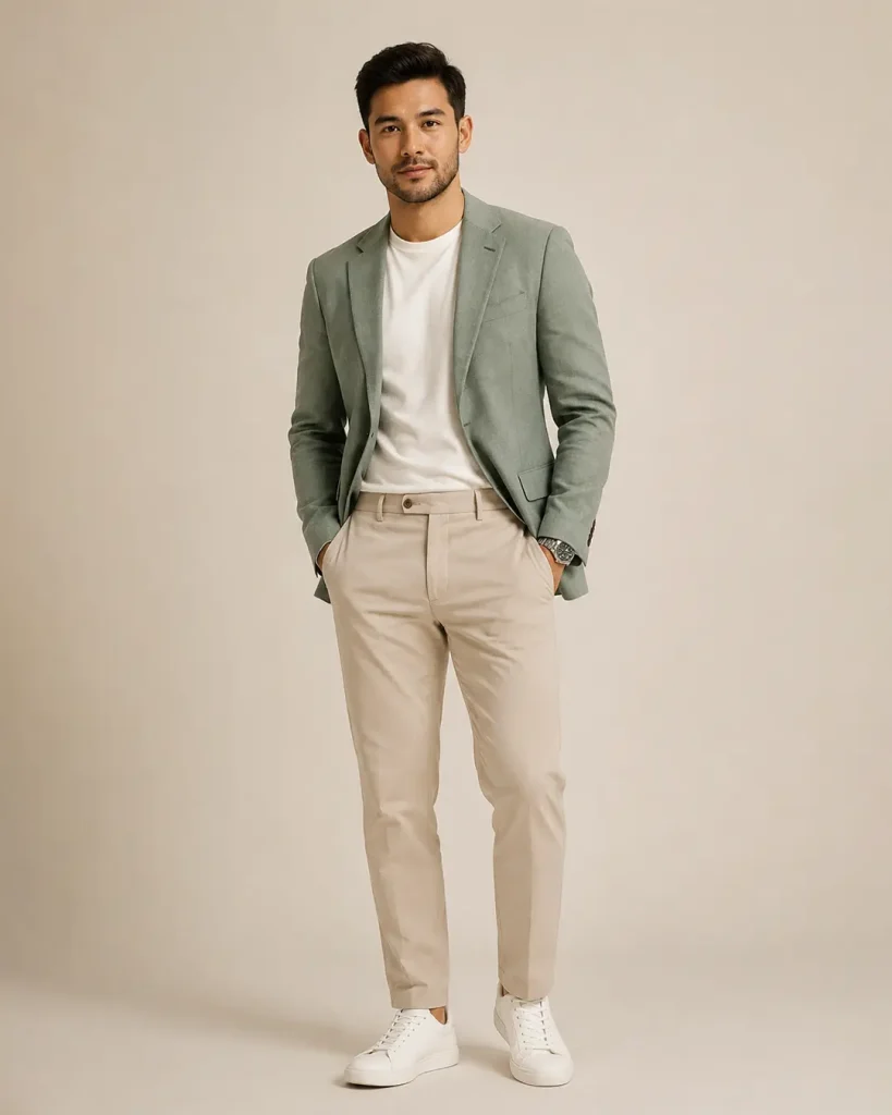 Sage Green Notch-Lapel Blazer