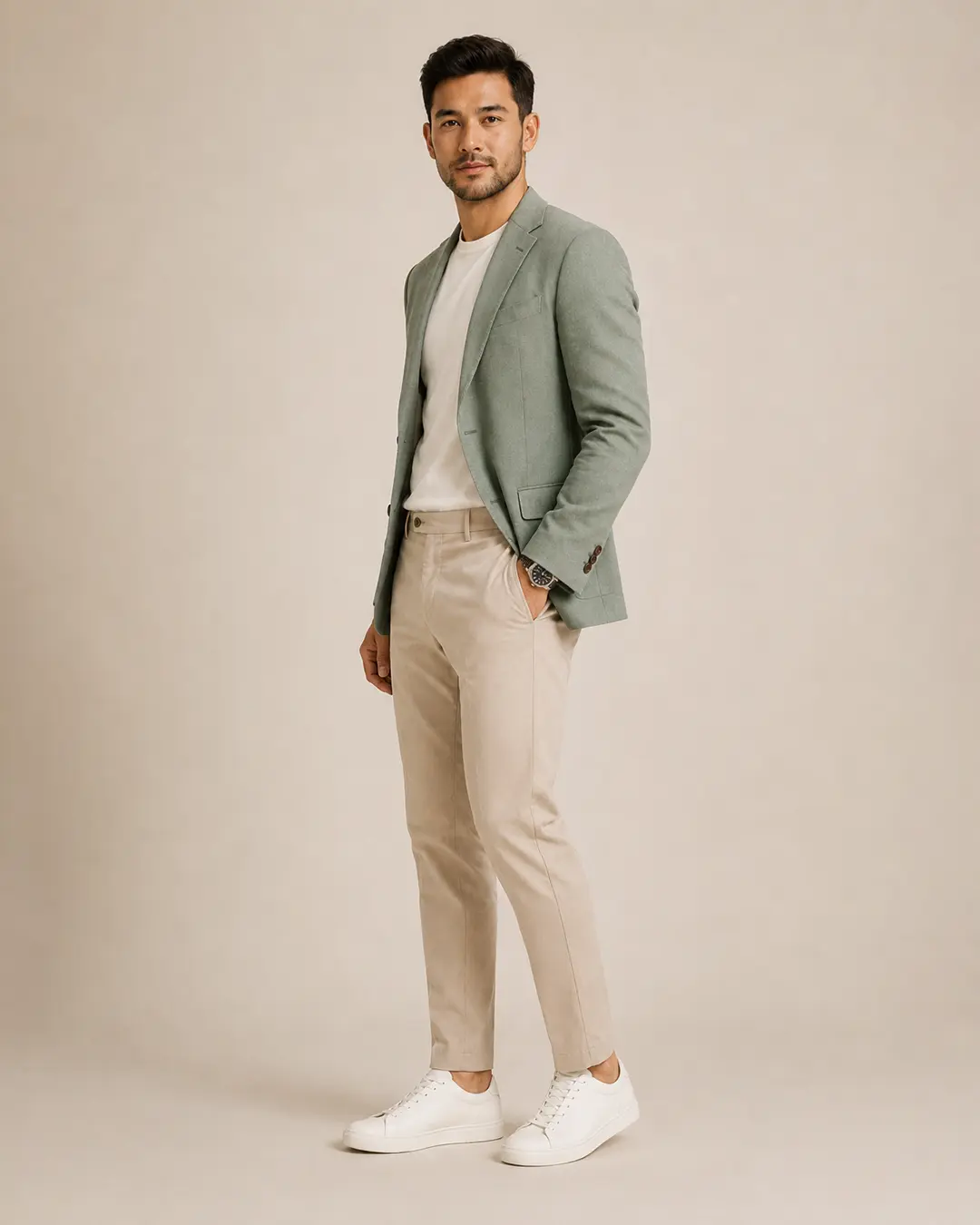 Sage Green Notch-Lapel Blazer