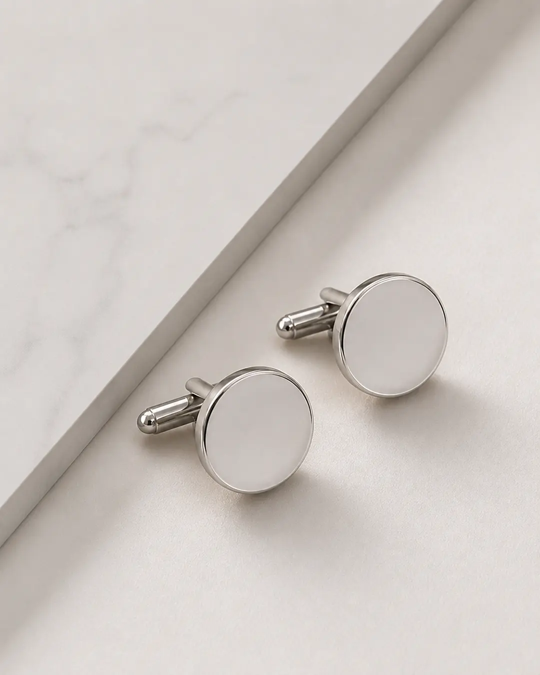 Silver Round Polished Cufflinks