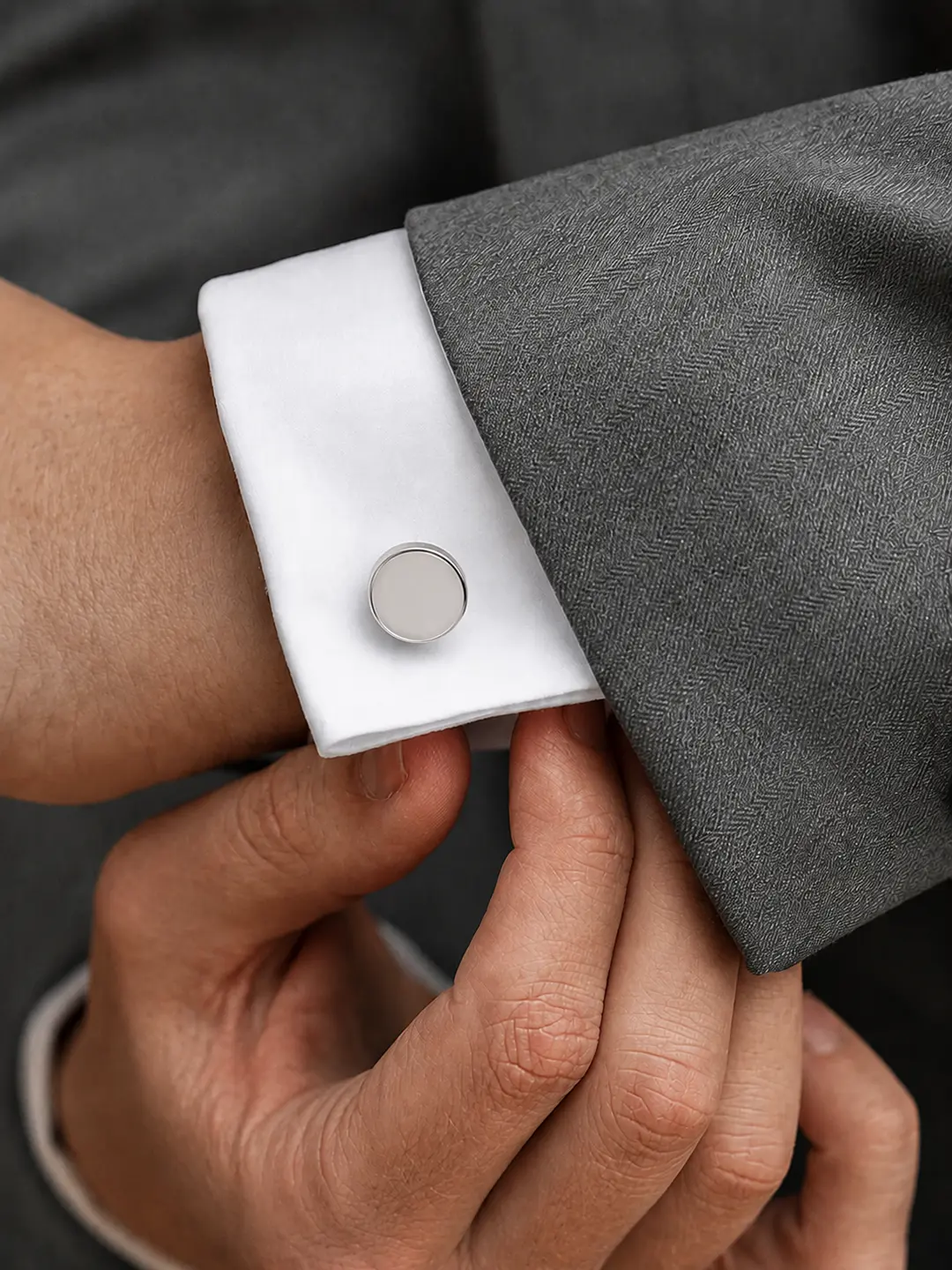 Silver Round Polished Cufflinks