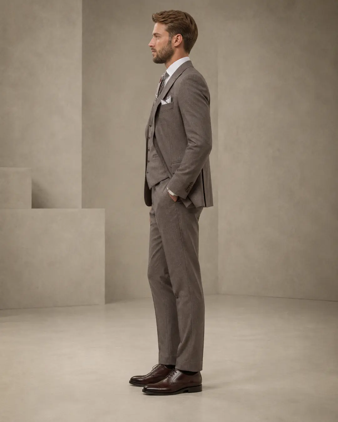 Taupe Three-Piece Suit