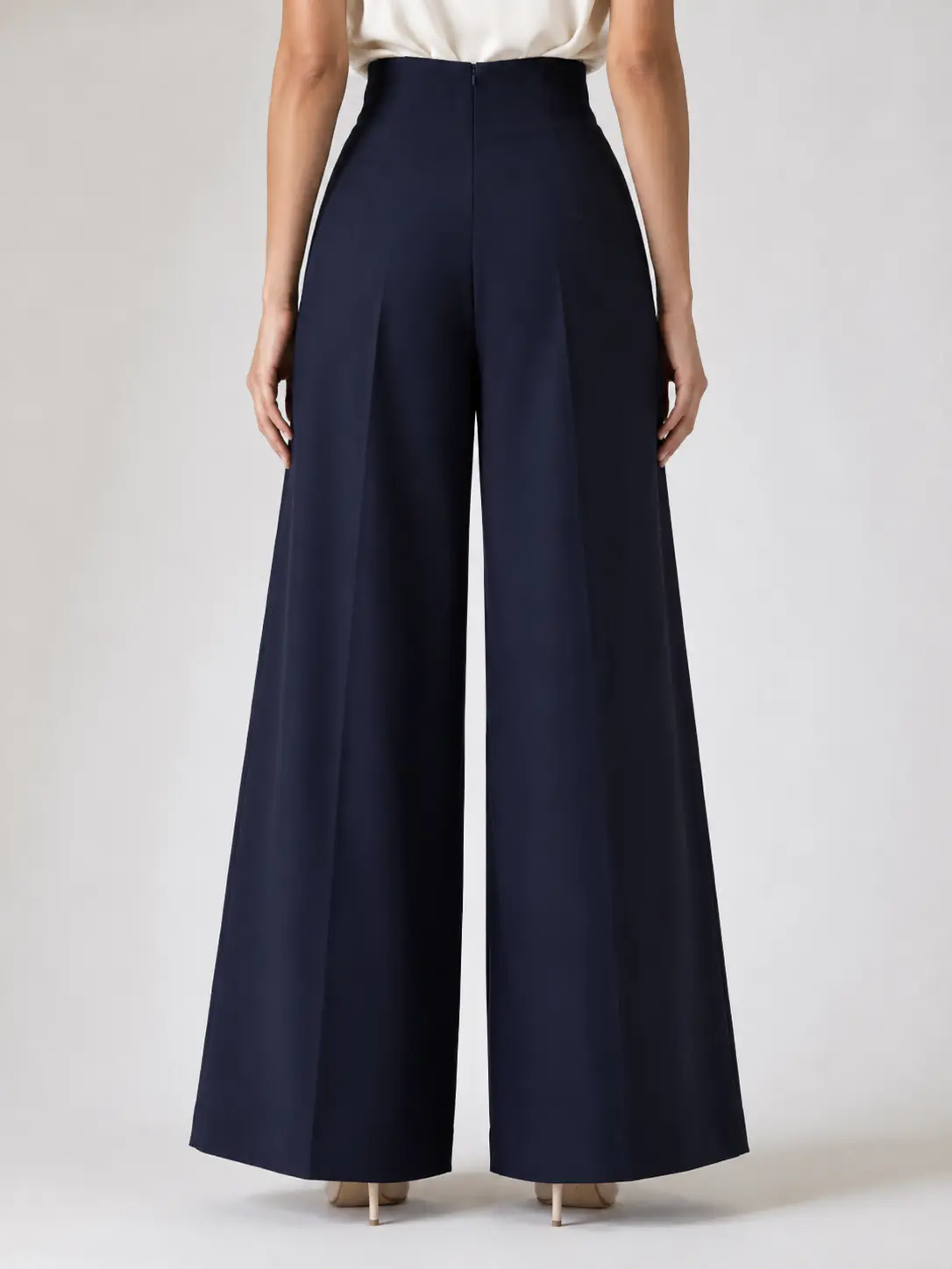 Taupe High-Waisted Button-Detail Wide-Leg Trousers