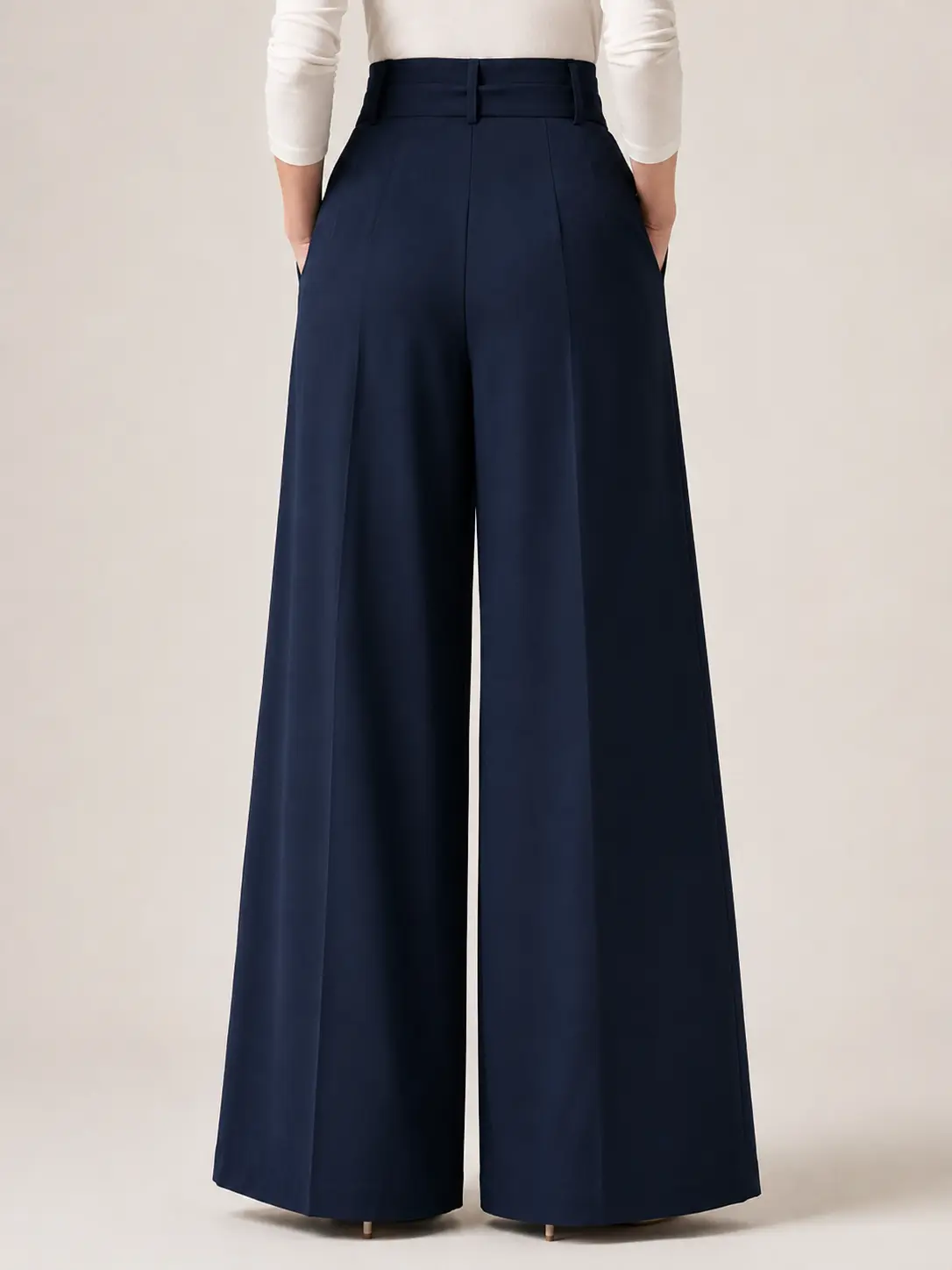 Navy Tie-Waist Wide-Leg Trousers