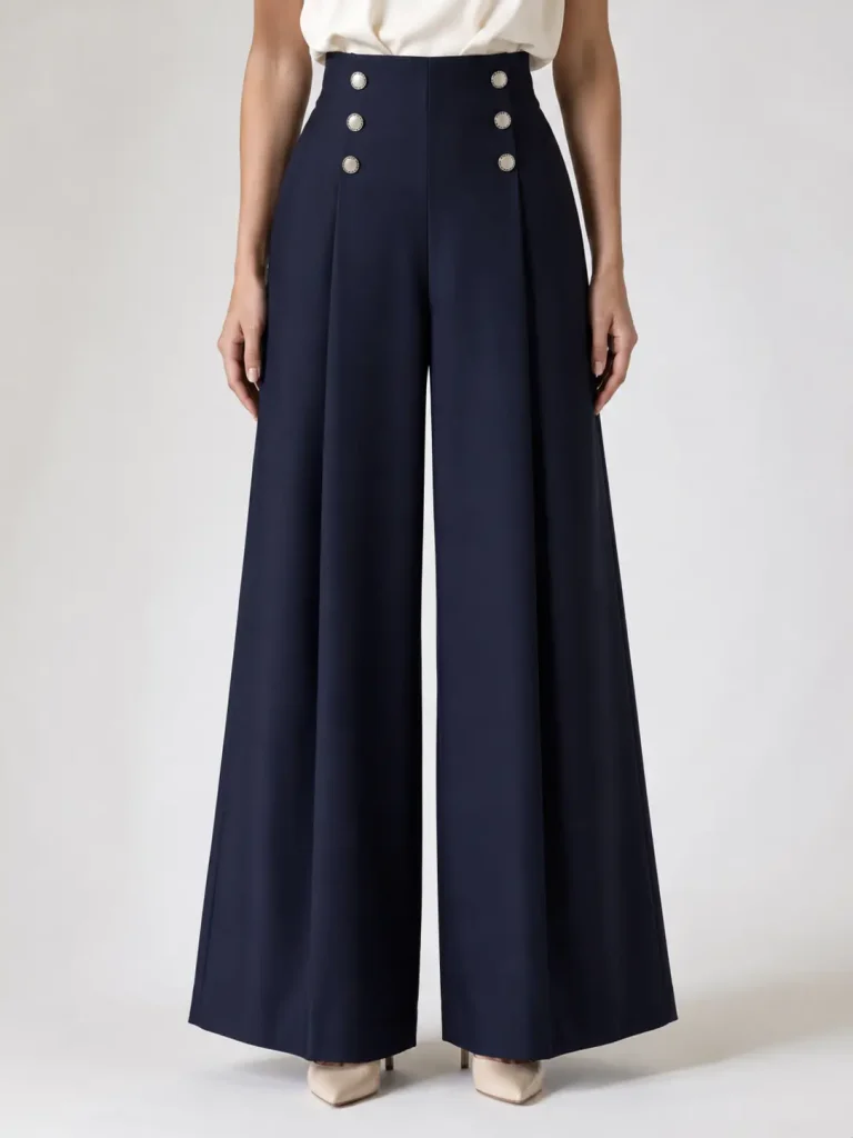 Taupe High-Waisted Button-Detail Wide-Leg Trousers