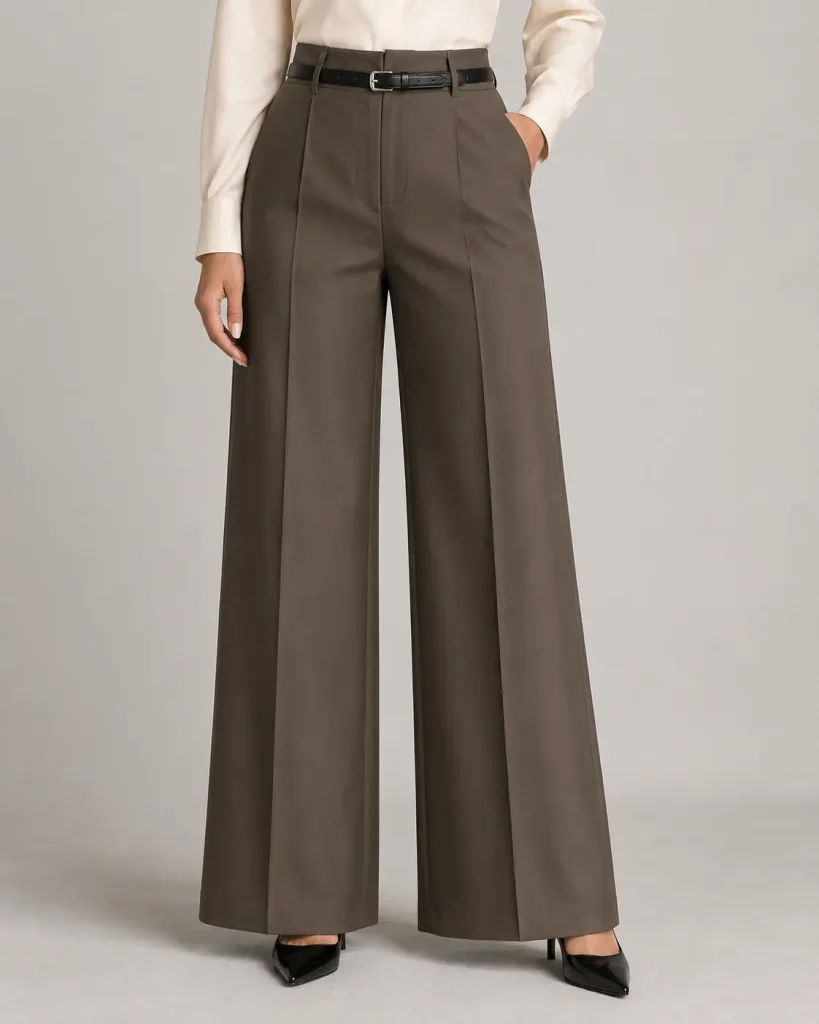 Taupe High-Waisted Wide-Leg Trousers
