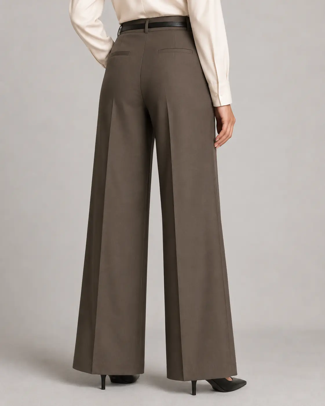 Taupe High-Waisted Wide-Leg Trousers