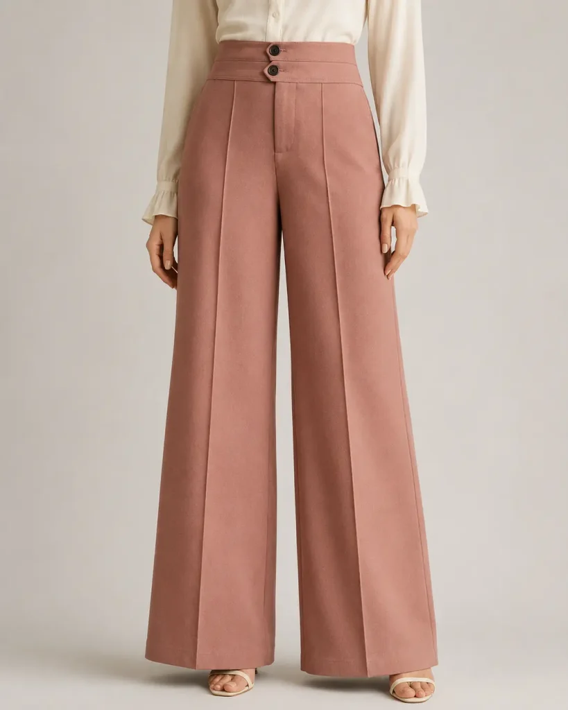 Dusty Rose High-Waisted Wide-Leg Trousers