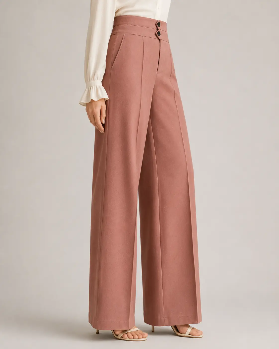 Dusty Rose High-Waisted Wide-Leg Trousers