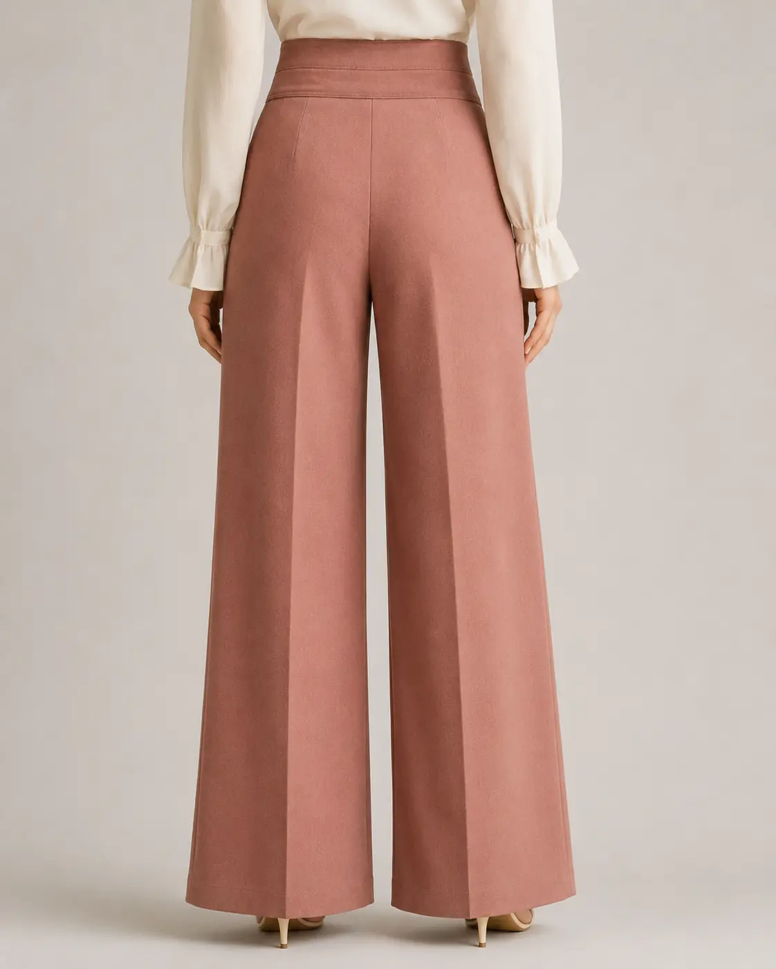 Dusty Rose High-Waisted Wide-Leg Trousers