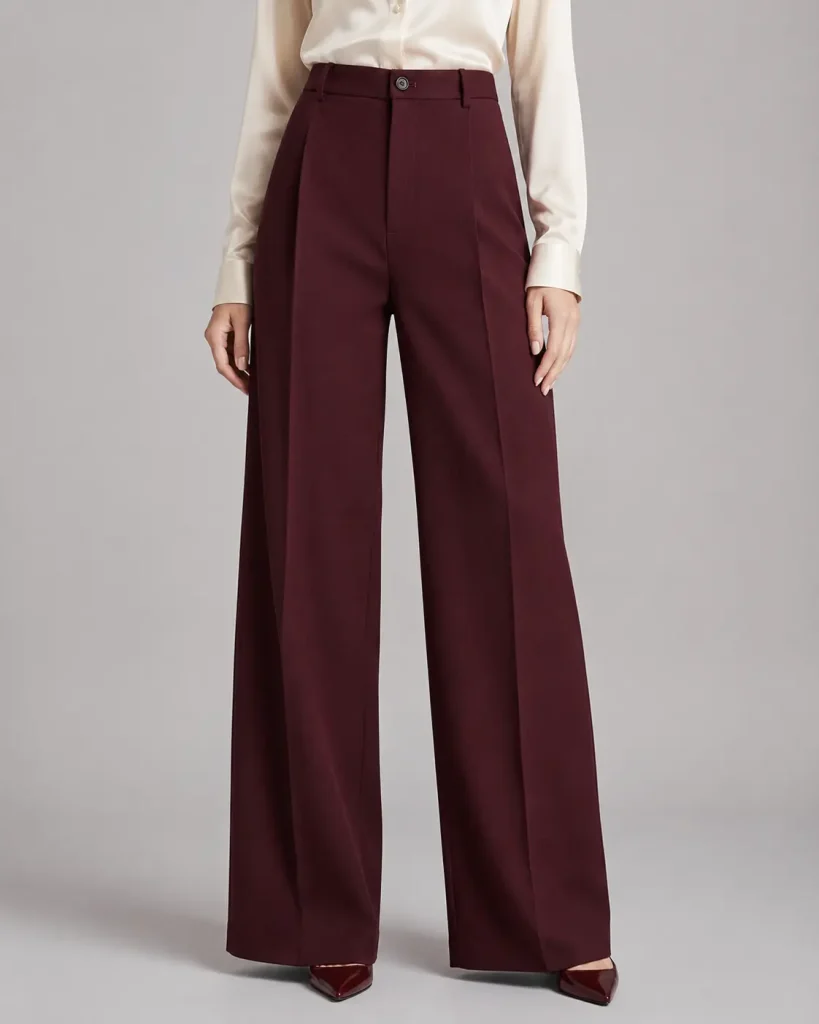 Burgundy High-Waisted Wide-Leg Trousers