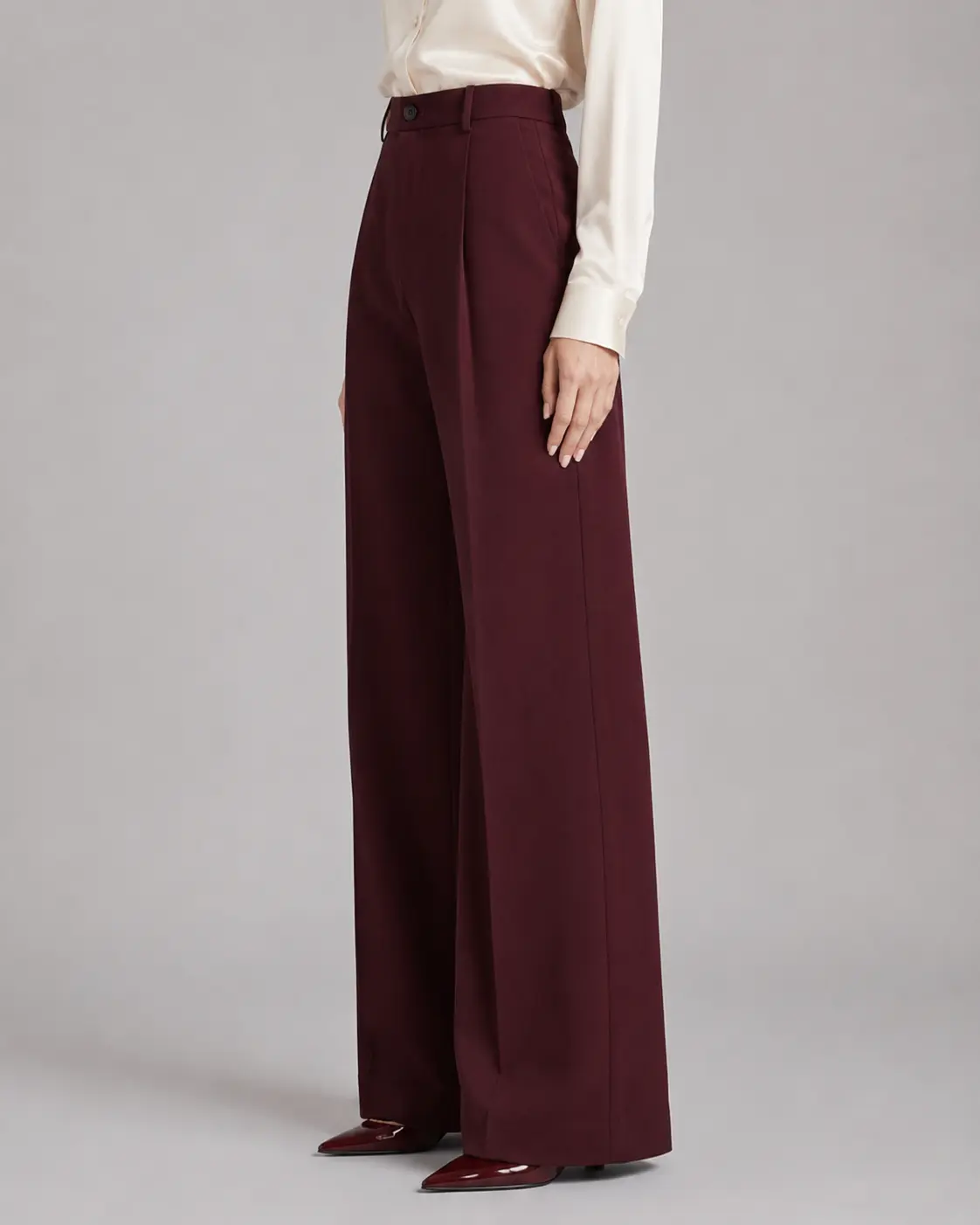 Burgundy High-Waisted Wide-Leg Trousers