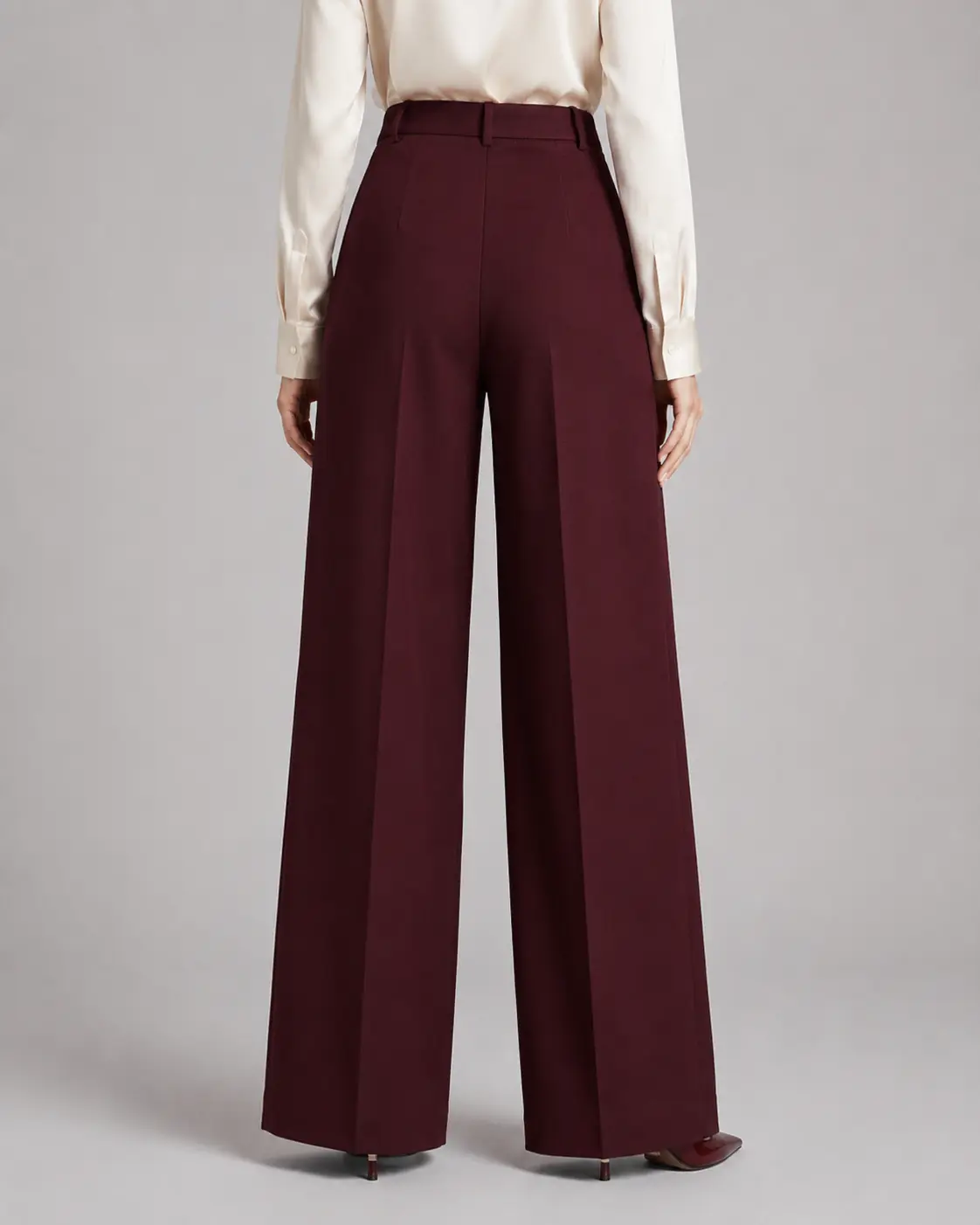 Burgundy High-Waisted Wide-Leg Trousers