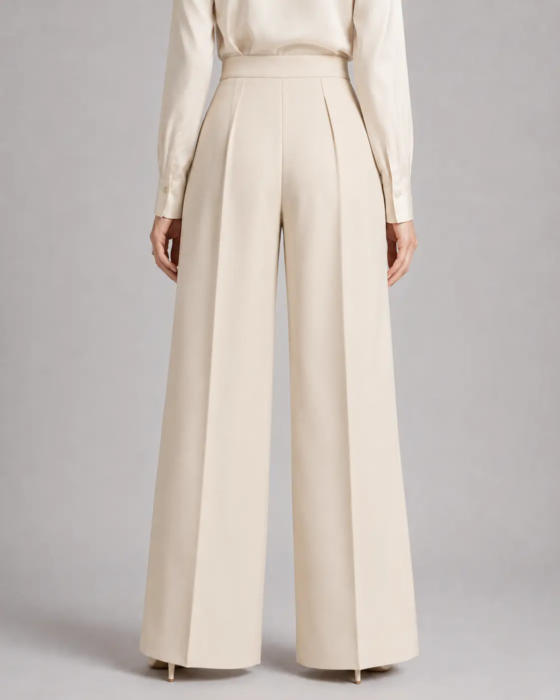 Ivory High-Waisted Pleated Wide-Leg Trousers