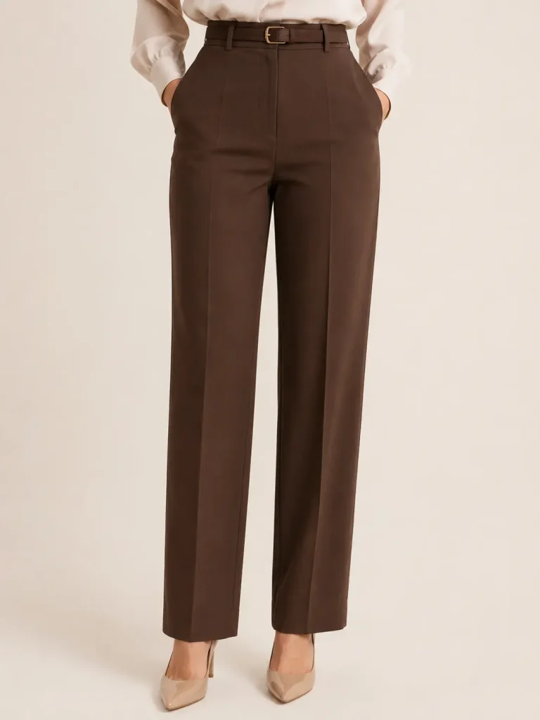 Chocolate Brown High-Waisted Tailored Trousers