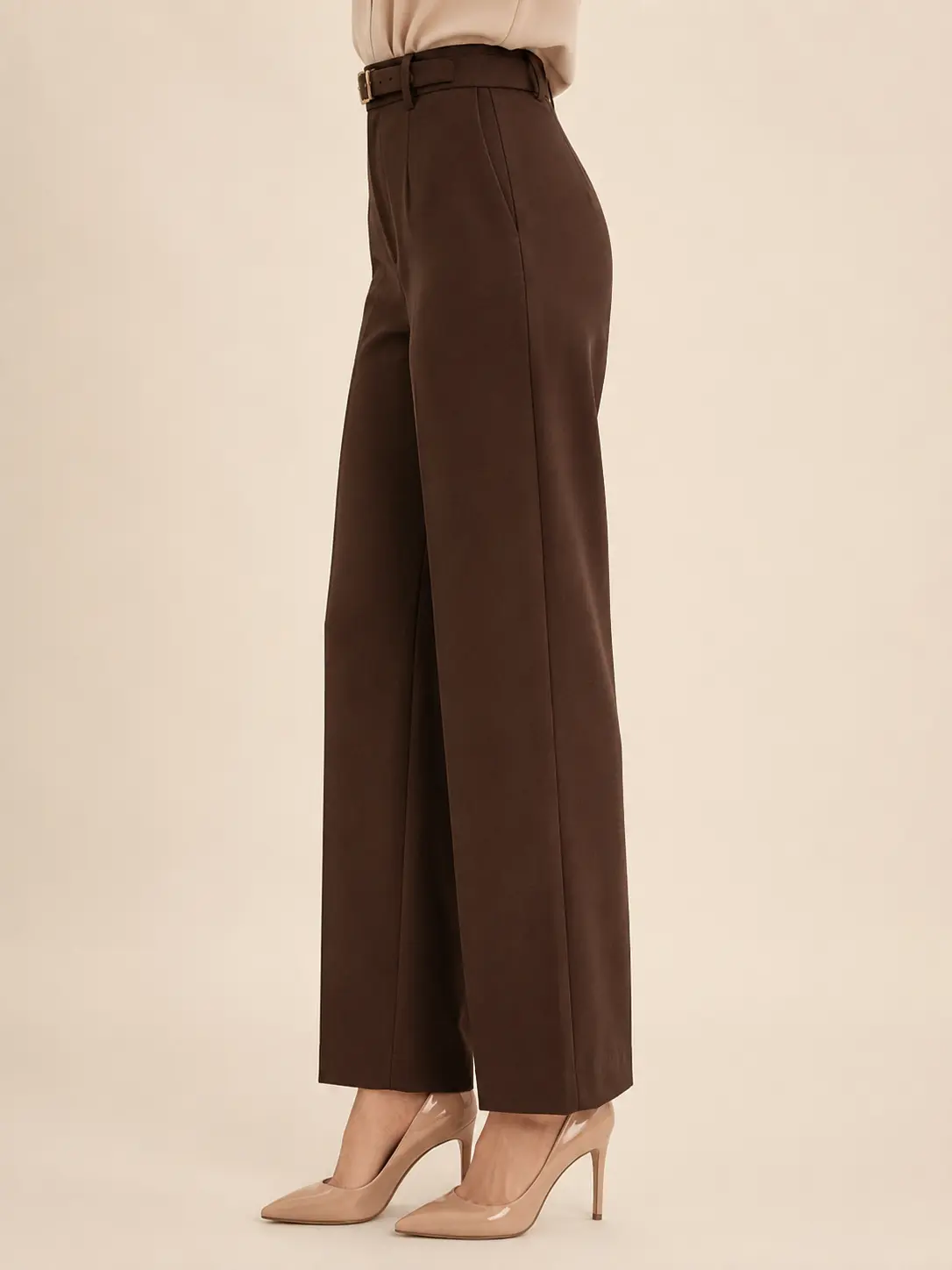 Chocolate Brown High-Waisted Tailored Trousers