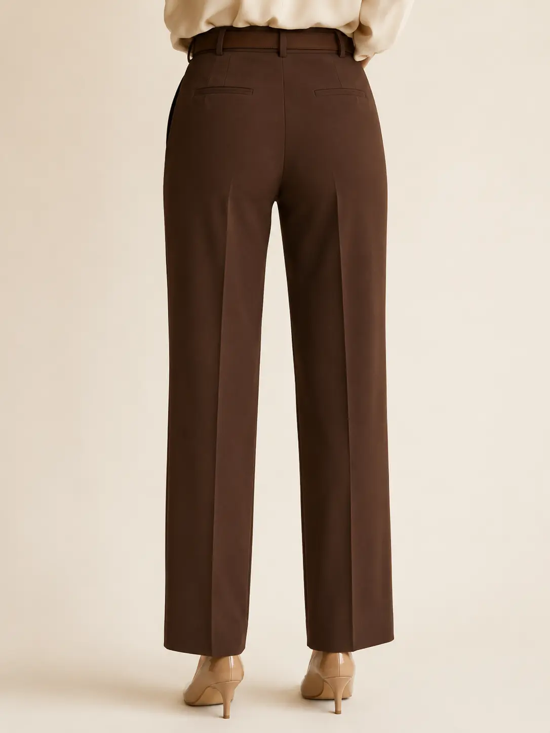 Chocolate Brown High-Waisted Tailored Trousers