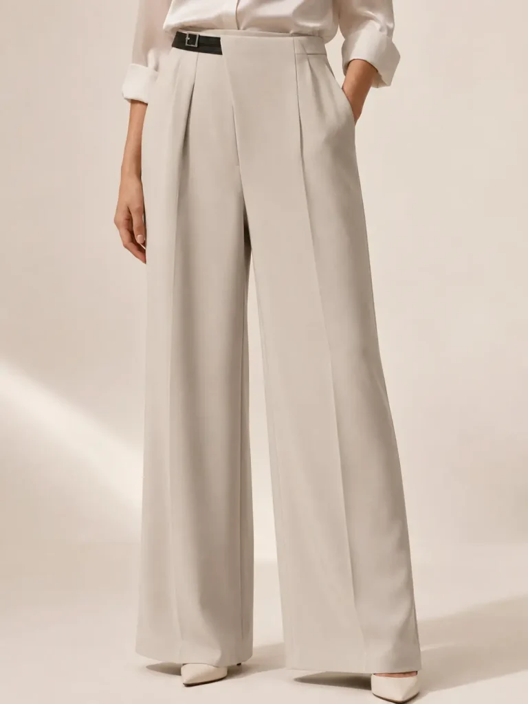 Ivory High-Waisted Pleated Wide-Leg Trousers