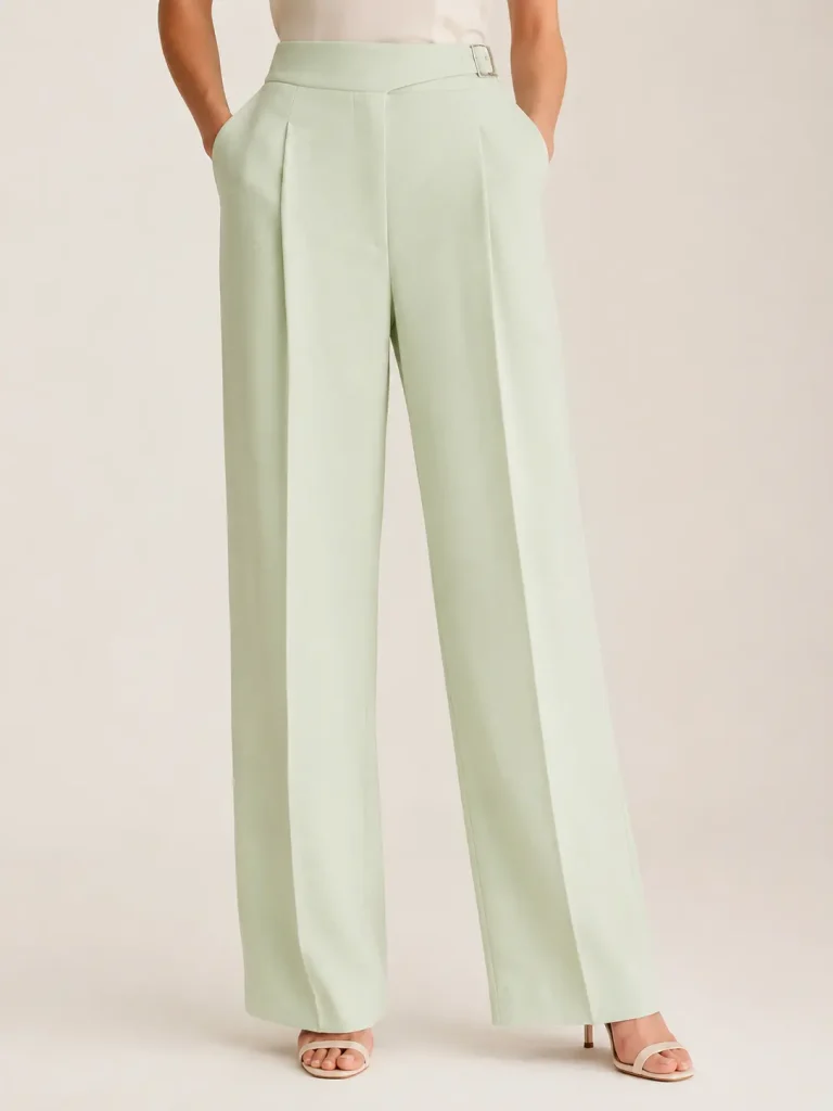 Soft Sage High-Waisted Wide-Leg Trousers