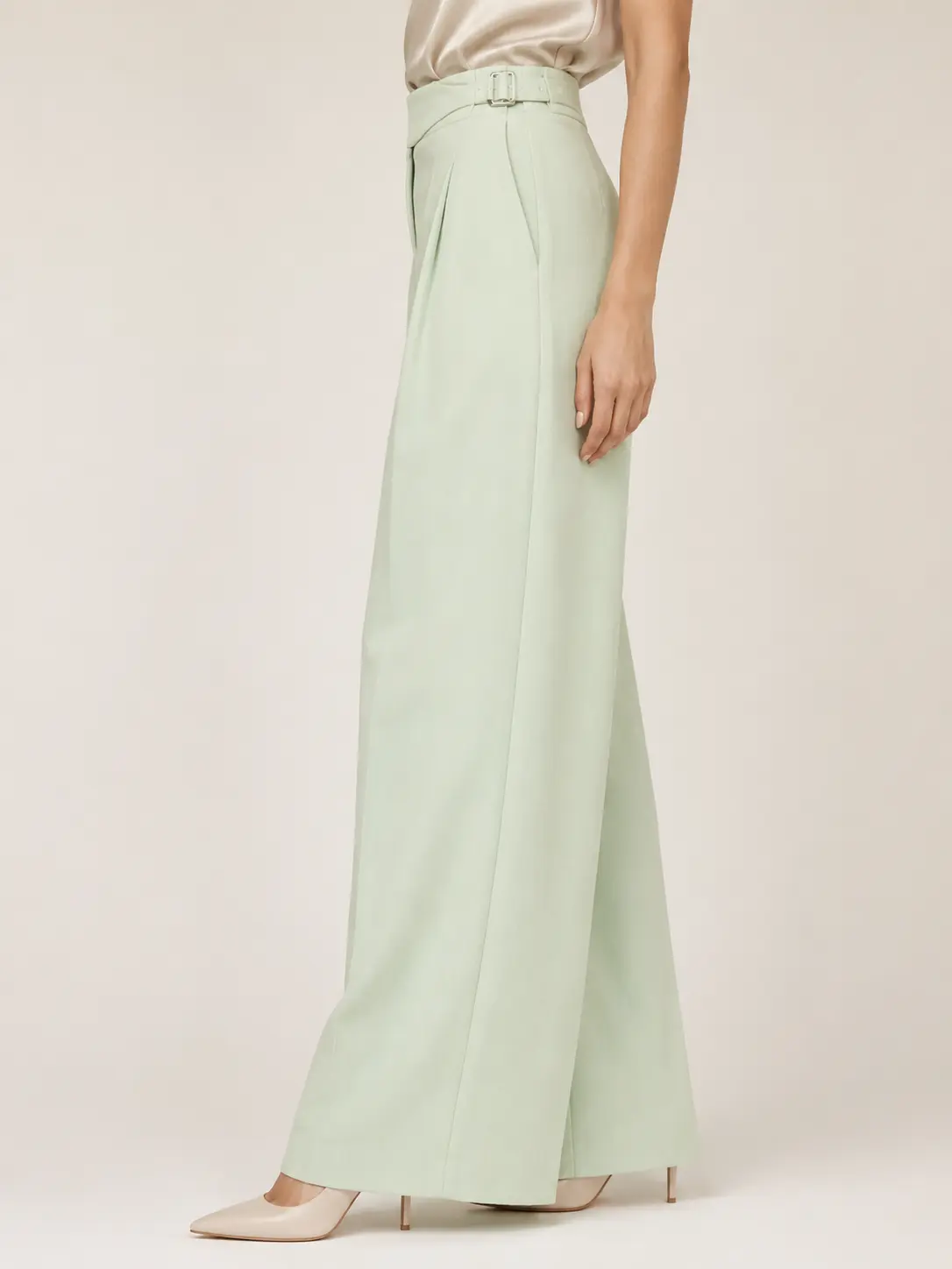 Soft Sage High-Waisted Wide-Leg Trousers