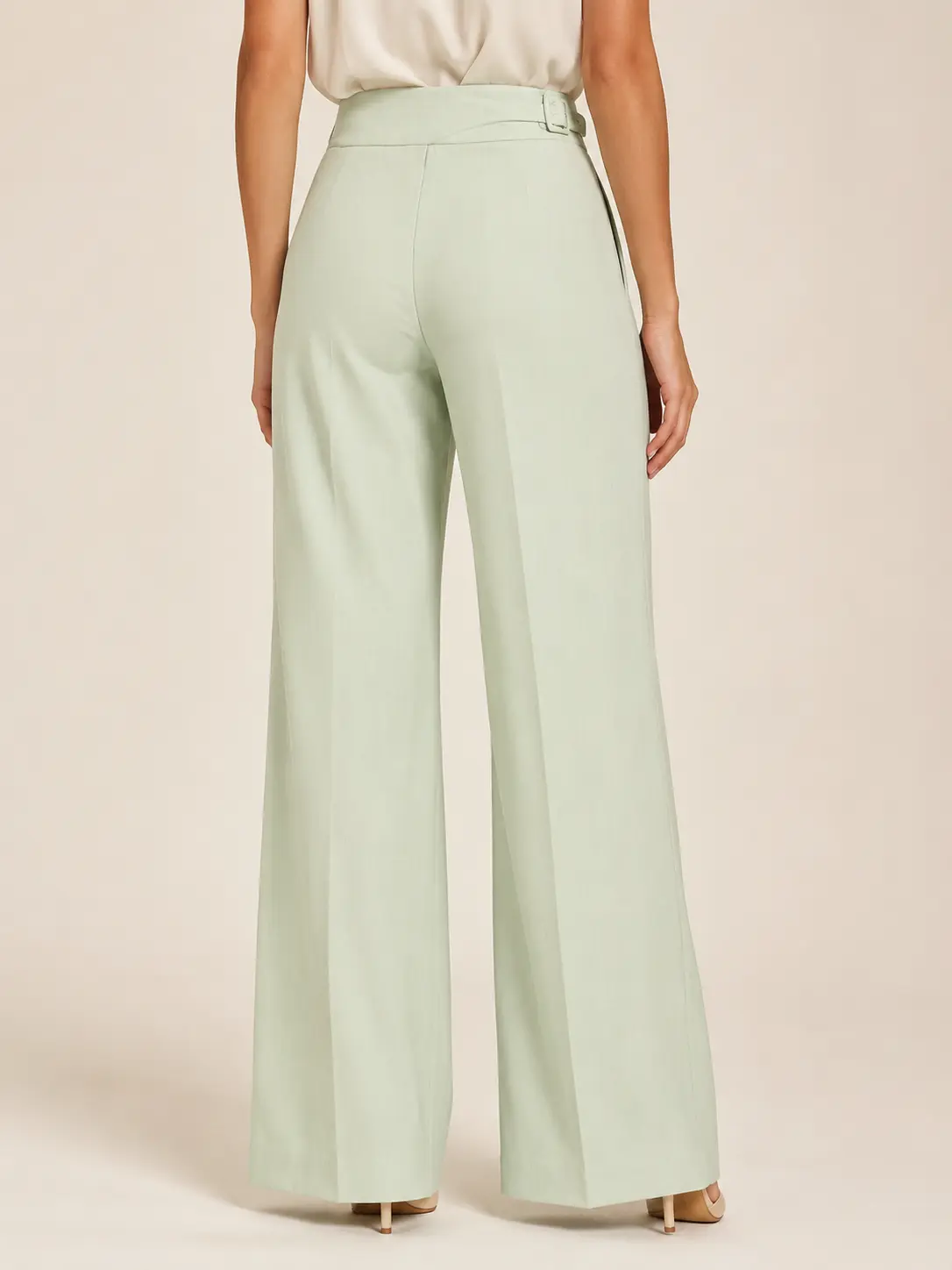 Soft Sage High-Waisted Wide-Leg Trousers